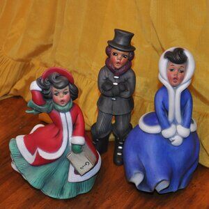 3 Vintage Ceramic Atlantic Mold Hand Painted Christmas Carolers 9” Figurines